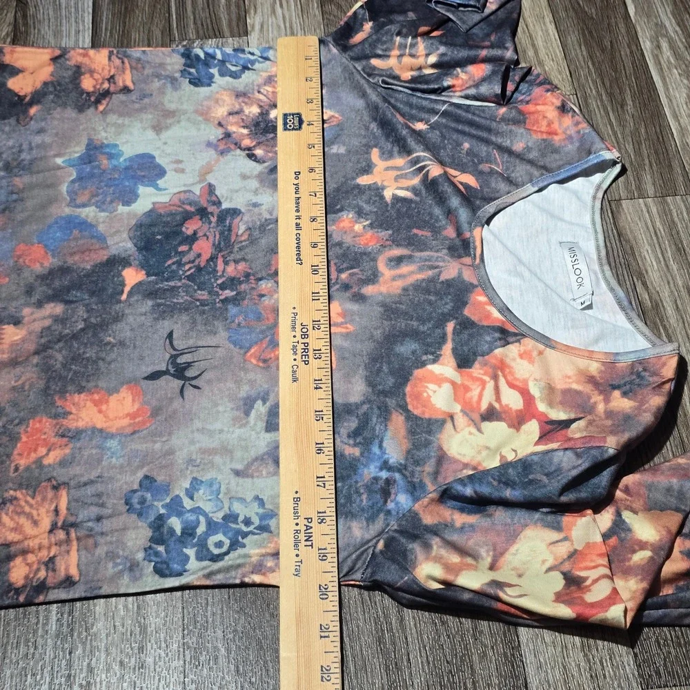 MISSLOOK Fall Floral Print Long Sleeve Top‎ Womens Multicolor Casual Blouse Sz M